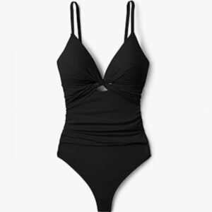 NWT La Blanca Island Goddess Twist Keyhole One Piece Swimsuit Size 16 Black
